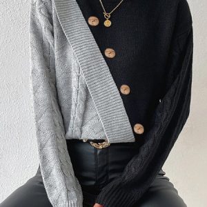 Regular Fit Wool/Knitting Color Block Sweater, Sweaters, color:Black|size:XXL, JustFashionNow