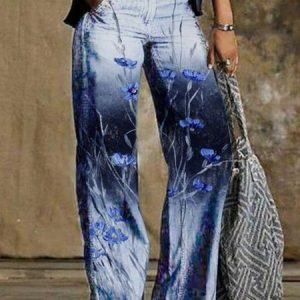 Women's Vintage Casual Floral Butterfly Gradient Nine Pants Urban Daily Clothing, Pants, color:Color4|size:3XL, JustFashionNow