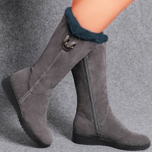 Vintage Soft Faux Suede Warm Plush Zip-Up Boots, Boots, color:Gray|size:41, Noracora