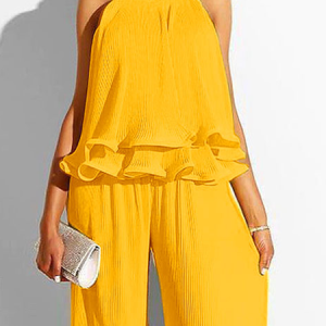 Lightweight Elegant Loose Crew Neck Sleeveless Plain Shirt, Blouses and Shirts, color:Yellow|size:XXL, Stylewe