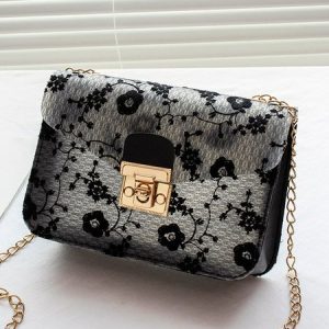 Urban Casual Flower Pattern Lace Messenger Bag Holiday Ladies Shoulder Bag, Bags, color:Black|size:One-size, Noracora