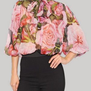 Elegant Loose Lantern Sleeve Floral Blouse, Blouses and Shirts, color:flower|size:XXL, Stylewe