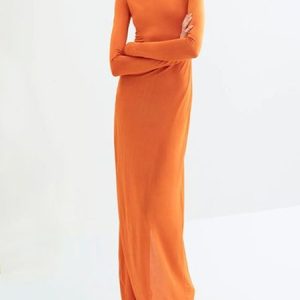 Half Turtleneck Plain Casual Dress, Maxi Dresses, color:Orange|size:XXL, Stylewe