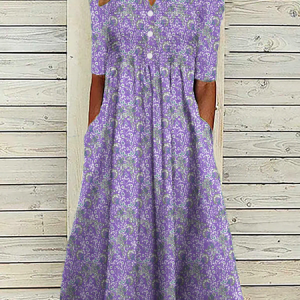 Casual Floral Dress, Floral Dresses, color:Purple|size:XXL, JustFashionNow