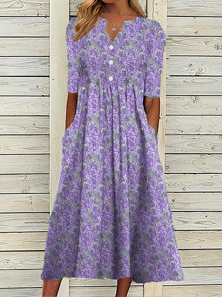 Casual Floral Dress, Floral Dresses, color:Purple|size:XXL, JustFashionNow