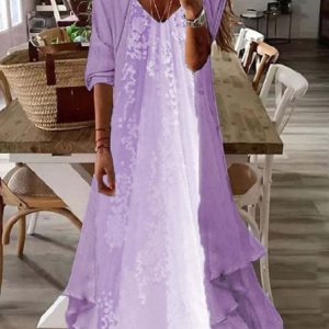Women Floral Long Sleeve Comfy Casual Coat With Skirt Two-Piece Set, Sets, color:Purple|size:3XL, Noracora