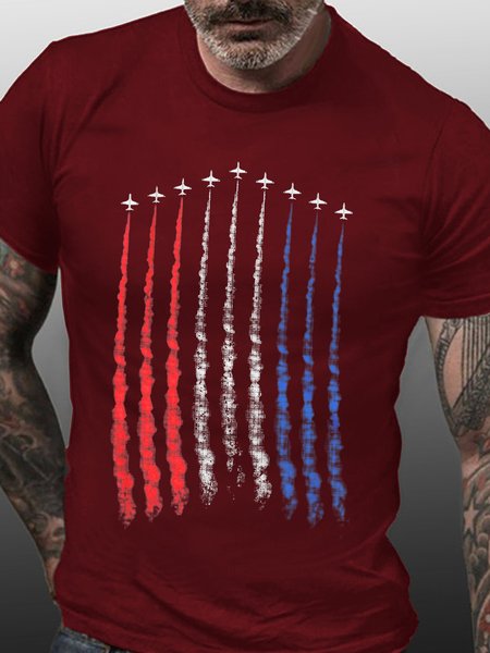 Men's Red White Blue Air Force Flyover Cotton Casual T-Shirt, T-shirts, Lilicloth.com