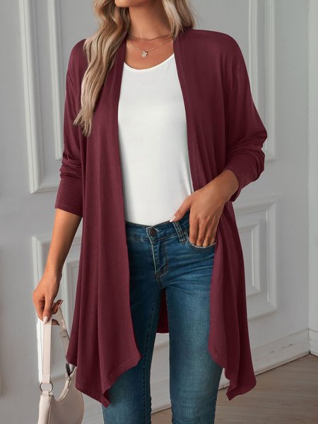 Cotton Casual Plain Loose Kimono, Shirts & Blouses, color:Wine Red|size:XXL, JustFashionNow