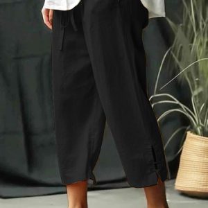 Elastic Band Loose Plain Casual Pants, Pants, color:Black|size:XXL, JustFashionNow
