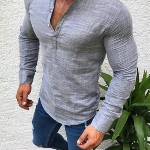 Regular Sleeve Regular Fit Casual Shirt Collar Shirt, Shirts ＆ Blouse, color:Gray|size:3XL, JustFashionNow