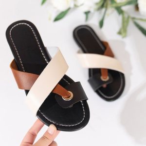 Vintage Color Block Cross Strap Toe Ring Slide Sandals, Sandals, color:Black|size:43, Noracora