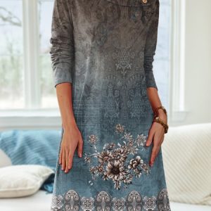 Floral Asymmetrical Loose Casual Dress, Dresses, color:Blue|size:XXL, JustFashionNow