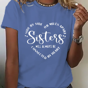 Plus Size Casual Crew Neck Short Sleeve Loose Text Letters T-Shirt, T-Shirts, color:Blue|size:4X, JustFashionNow