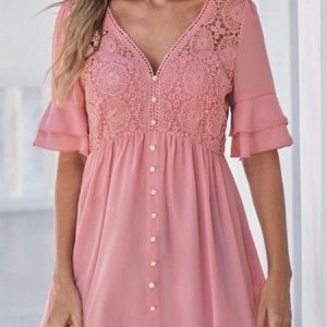 Ruffled Sleeves Elegant Regular Fit Plain Shirt, Shirts & Blouses, color:Dark Pink|size:XXL, JustFashionNow