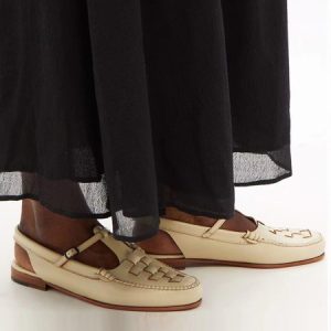 Fashion Retro Braided Backspace Loafers, Loafers, color:Cream|size:40, Stylewe