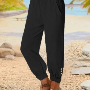 Casual Plain Cotton Pants, Pants, color:Black|size:XXL, JustFashionNow