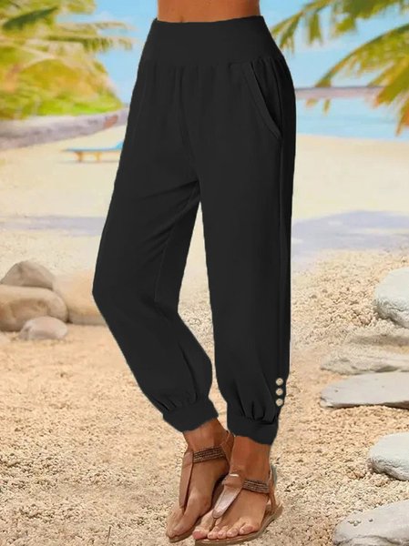 Casual Plain Cotton Pants, Pants, color:Black|size:XXL, JustFashionNow