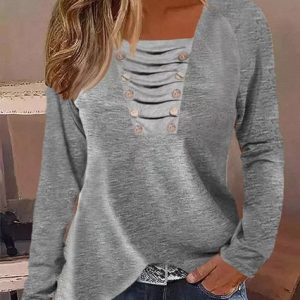 Loose Casual Square Neck Plain Shirt, Shirts & Blouses, color:Gray|size:XXL, JustFashionNow