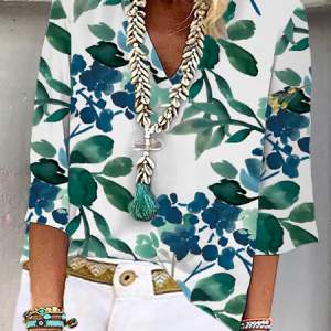 V Neck Casual Floral Shirt, Shirts & Blouses, color:White|size:XXL, JustFashionNow