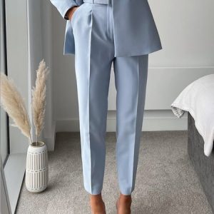 Plus Size Plain Urban Regular Fit Tailored Pants, Plus Bottoms, color:Blue|size:4X, Stylewe