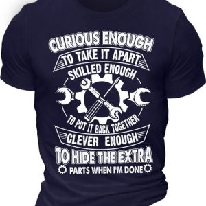 Men's Curious Enough To Take It Apart Skilled Enough To Put It Back Together Funny Graphic Print Cotton Casual Crew Neck Text Letters T-Shirt, color:Purplish blue|size:3XL, Lilicloth.com
