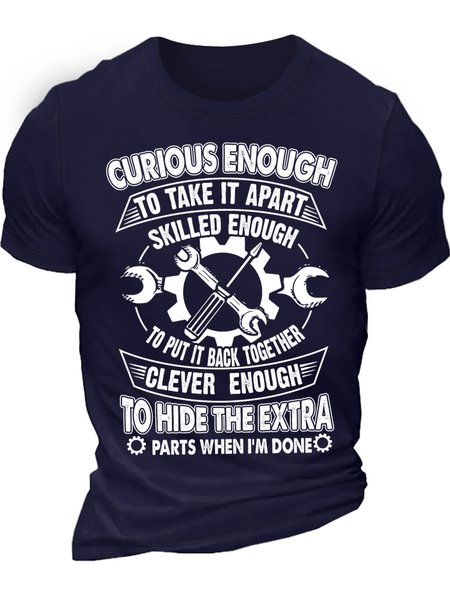 Men's Curious Enough To Take It Apart Skilled Enough To Put It Back Together Funny Graphic Print Cotton Casual Crew Neck Text Letters T-Shirt, color:Purplish blue|size:3XL, Lilicloth.com