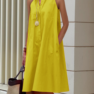 Urban Loose Sleeveless Shirt Collar Short Shirt Dress, Mini Dresses, color:Yellow|size:XS, Stylewe