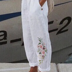 Women's Loose Casual Baggy Linen & Cotton Pant, Pants, color:White|size:XXL, JustFashionNow