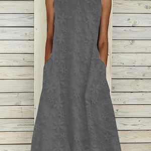 Linen Plain Cotton And Linen Dress, Dresses, color:Gray|size:XXL, JustFashionNow