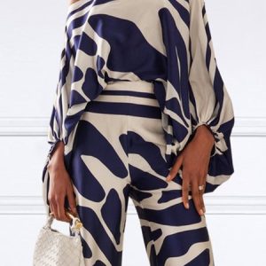 Plus Size Geometric  Print Urban Boat Neck Blouse, Plus Tops, color:Blue|size:4X, Stylewe