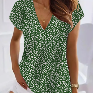 Casual Loose Knitted V Neck T-Shirt, T-Shirts, color:Green|size:XXL, JustFashionNow
