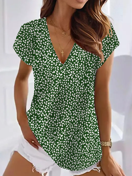 Casual Loose Knitted V Neck T-Shirt, T-Shirts, color:Green|size:XXL, JustFashionNow