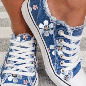 Women's Floral Pattern Canvas Shoes, color:LightBlue|size:43, Lilicloth.com