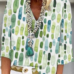 Geometric V Neck Elegant Loose Shirt, Shirts & Blouses, color:Green|size:XXL, JustFashionNow