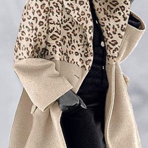 Long Sleeve Leopard Jacket, Coats, color:Beige|size:XXL, JustFashionNow
