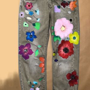 JFN Fashion Denim Floral Casual Jeans, Jeans, color:Gray|size:XXL, JustFashionNow