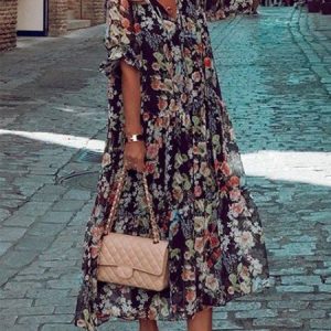 V Neck Jacquard Short Sleeve Dress, Midi, color:Color|size:XS, Noracora