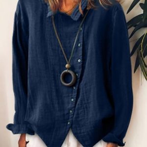 JFN Crew Neck Casual Long Sleeve Top, Shirts & Blouses, color:Blue|size:XXL, JustFashionNow