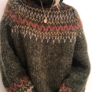 Coffee Vintage Crew Neck Long Sleeve Shift Sweater, Sweaters, color:Coffee|size:XXL, JustFashionNow