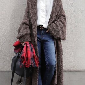 Brown Long Sleeve Casual Knit Sweater Cardigan Sweater coat, Sweaters, color:Brown|size:XXL, JustFashionNow