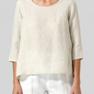 Women Casual 3/4 Sleeve Loose Top Blouse Shirt, T-shirts, color:Beige|size:5XL, Noracora