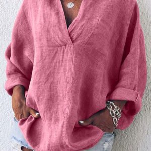 Spring Solid Long Sleeve V Neck Blouses, Shirts & Blouses, color:Rose|size:3XL, JustFashionNow