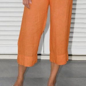 Plus Size Elastic Waist Solid Short Pants, Pants, color:Orange|size:5XL, JustFashionNow