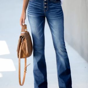Blue Casual Buttoned Denim Jeans, Jeans, color:Blue|size:3XL, Stylewe