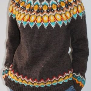 Women Wool/Knitting Ethnic Long Sleeve Comfy Casual Sweater, Sweaters, color:Brown|size:XXL, Noracora