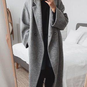 Women Pockets Solid Wool-blend Coat, Coats, color:Gray|size:M, JustFashionNow