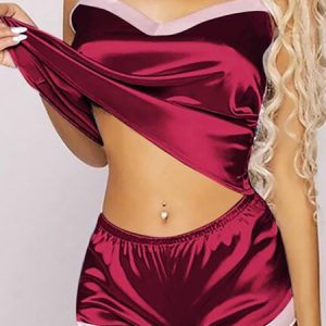 Christmas Sexy Contrast Camisole Shorts Home Pajama Set, Loungewear & Sleepwear, color:Wine Red|size:XL, JustFashionNow