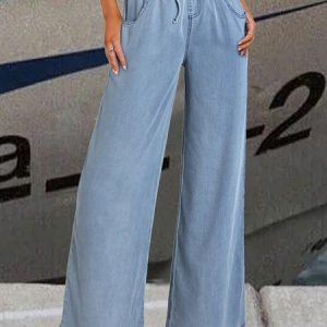 Plain Loose Casual Pants, Pants, color:Blue|size:XXL, JustFashionNow