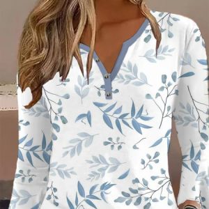 Half Open Collar Leaf Casual Loose Shirt, Shirts & Blouses, color:White|size:XXL, JustFashionNow