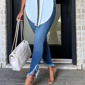 Plus Size Micro-Elasticity Tight Urban Ankle Pants, Plus Bottoms, color:Denim Blue|size:4X, Stylewe